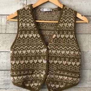 Zara Fair Isle & Hearts wool blend button vest